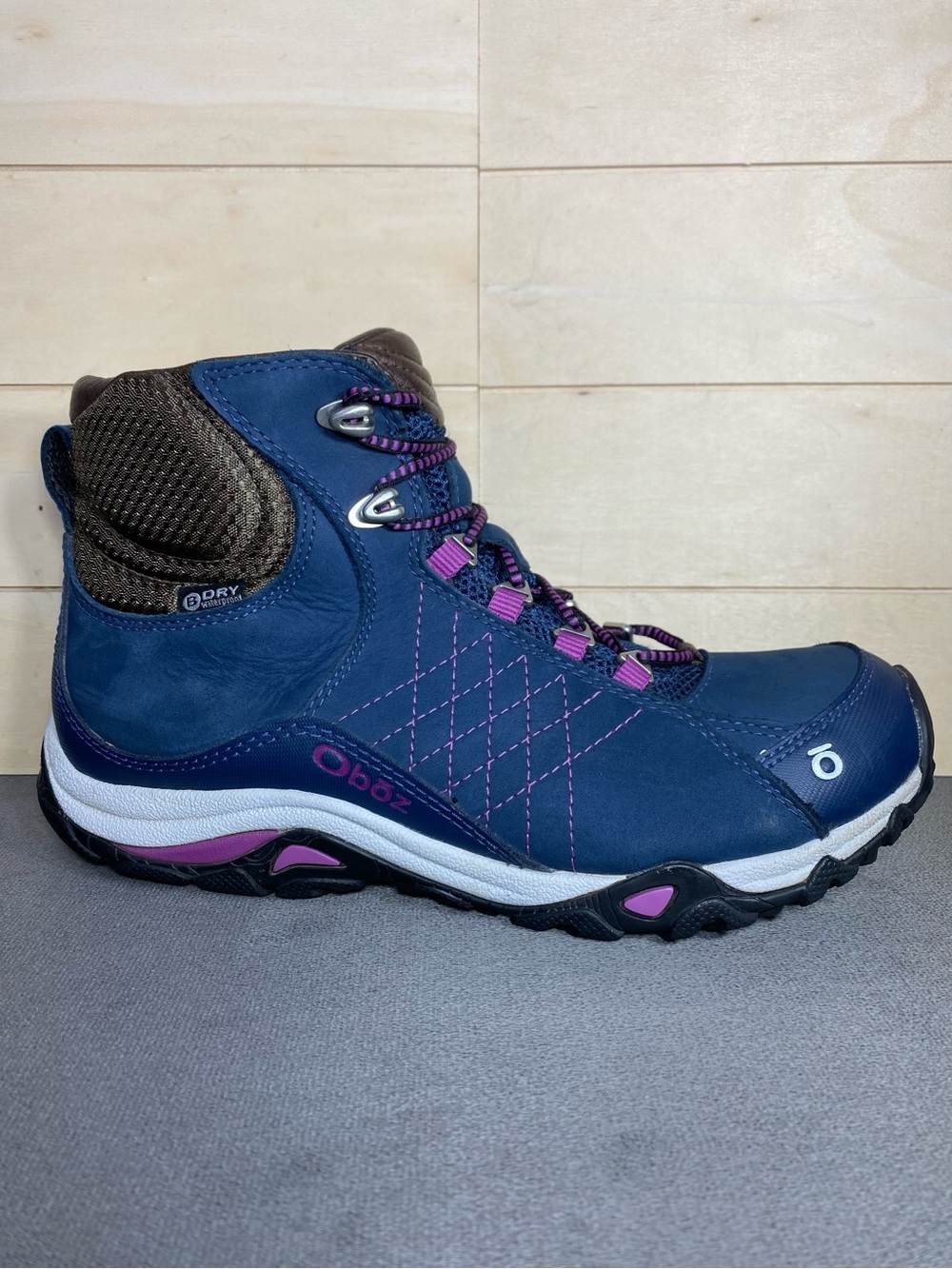 Oboz Sapphire Mid Waterproof Hiking Boots Blue Women's Size 8 Shoes Leather